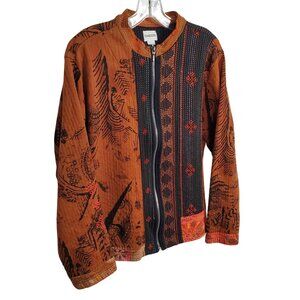 Chicos 3 Size XL Jacket Zip Up Cotton Embroidered Southwestern Art Print Boho